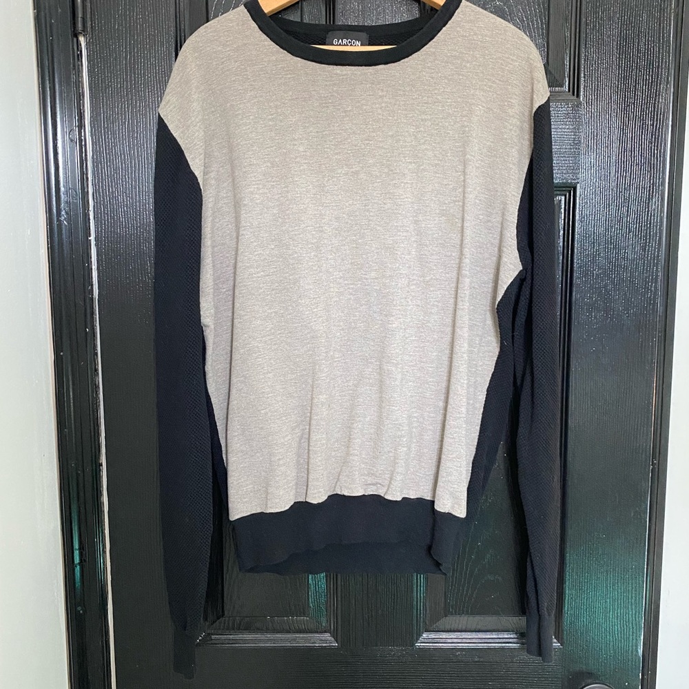 GARÇON MENS L/S Crewneck Black Knit Sweater w/Grey Front